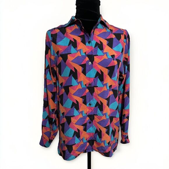 Guy Laroche Vintage Diffusion Paris Silk Blouse Size 40/12 US Geometric Design - Picture 1 of 8